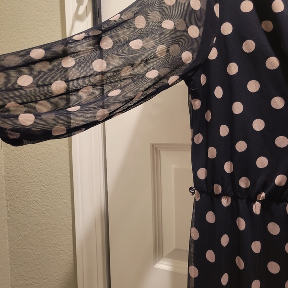 Womens navy and tan Polk a dot dress - Picture 2 of 4